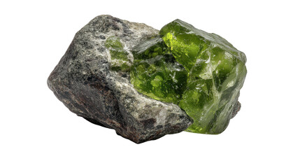 Olivine green mineral lump background isolated on a Transparent background, PNG file.