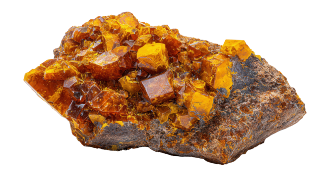 Orpiment yellow arsenic mineral lump background isolated on a Transparent background, PNG file.