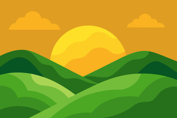 Obraz premium Green Hills Under Golden Evening Sky