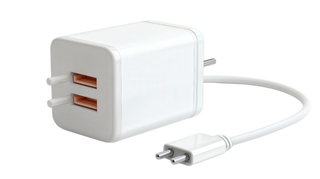 Phone charger brick background isolated on a Transparent background, PNG file.
