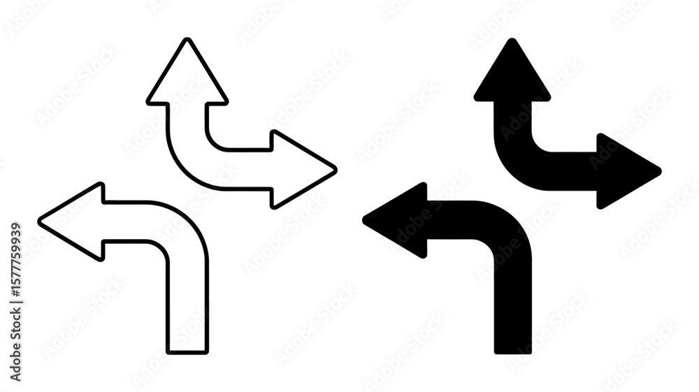Poster vector art of two curved arrows pointing in different directions are displayed isolated on white bac
