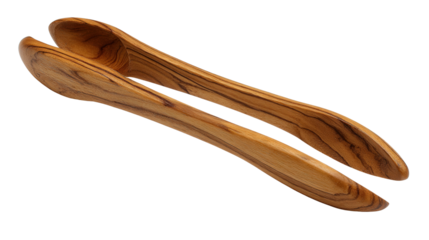 Polished wooden salad tongs background isolated on a Transparent background, PNG file.