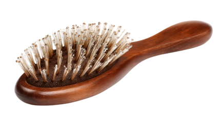 Polished wooden hairbrush with bristles background isolated on a Transparent background, PNG file.