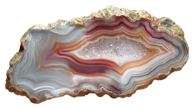 Polished agate slice decor piece background isolated on a Transparent background, PNG file.