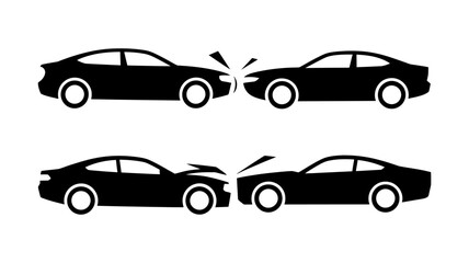 Vector art of illustrations of car accidents isolated on white background, depicting vehicle collisions and resulting damage in a vector format