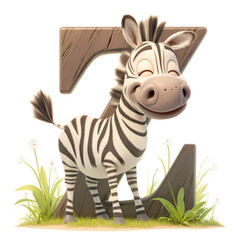 Zebra illustration with letter element transparent background playful nature scene vibrant colors whimsical viewpoint