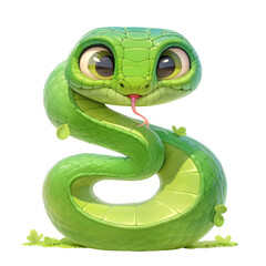 Playful green snake illustration transparent background letter design whimsical environment fun concept