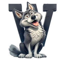 Playful illustration of a happy wolf letter with transparent background for creative projects