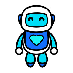 Cute AI character illustration with heart in blue and turquoise colors on white background
