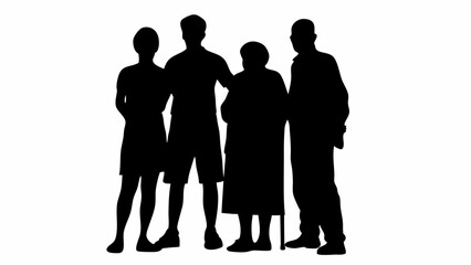 Silhouette of a family group standing together here
