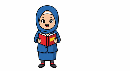 Animated Muslim Girl Reading a Book in a Blue Suit