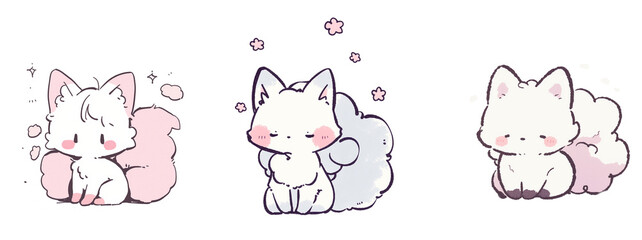 Obraz premium transparent png set of three fluffy foxes