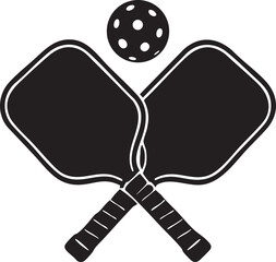 Pickleball Paddle and Ball Icon Black and White Graphic