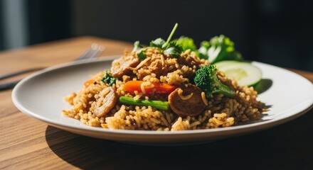 Delicious Fried Rice with Vegetables - A vibrant plate of fried rice, featuring colorful vegetables and savory ingredients. Perfect for a quick and healthy meal