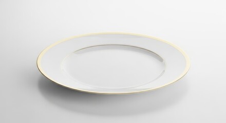 Elegant Gold Rimmed Dinner Plate - A pristine white dinner plate with a delicate gold rim, perfect for elegant dining settings