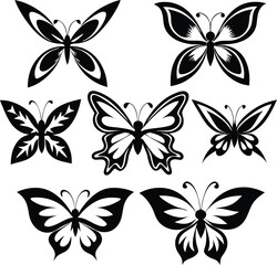 Black Butterfly Silhouette Vector Set – Tribal and Decorative Ink Style Designs