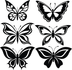 Obraz premium Black Butterfly Silhouette Vector Set – Tribal and Decorative Ink Style Designs