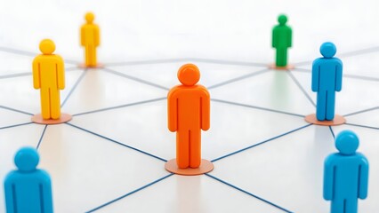 Diverse figurines connected in a network on a white surface