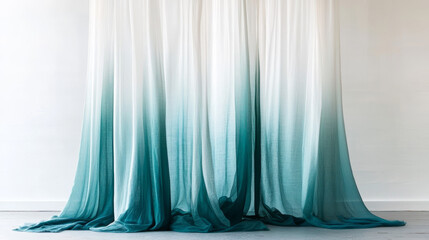 Sheer Floor-Length Ombre Curtains Fading from Rich Teal at Base to White at Top – Elegant Gradient Window Treatment