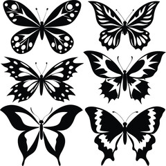 Fototapeta premium Black Butterfly Silhouette Vector Set – Tribal and Decorative Ink Style Designs