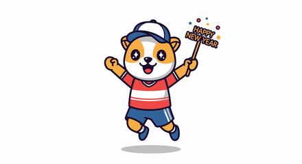 Joyful Cartoon Animal Celebrating Happy New Year