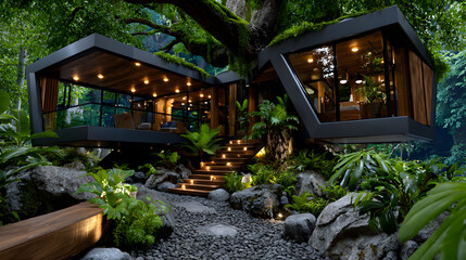 Modern Treehouse Villa in Lush Tropical Forest