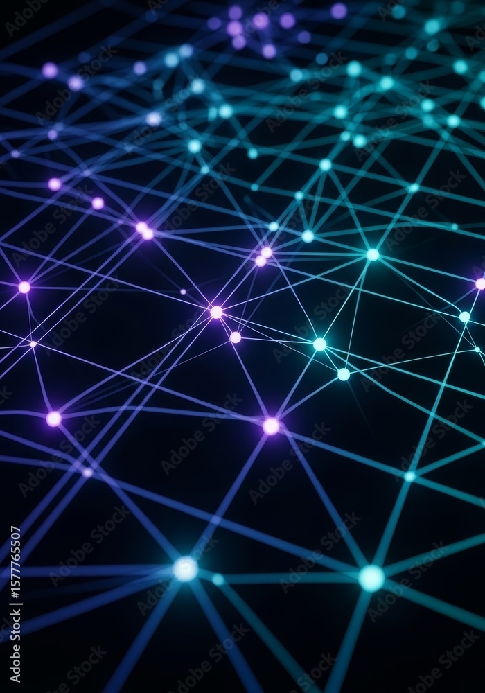 Poster global network connection - abstract of a glowing network connecting nodes, representing global comm