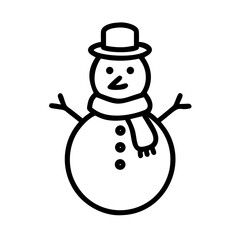 A cheerful Christmas snowman with a red hat, broom, and carrot nose stands in the cold winter snow