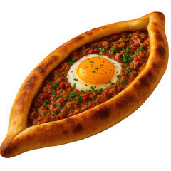 Isolate transparent  A large, round, brown and tan dish with a fried egg on top, PNG die-cut for advertising