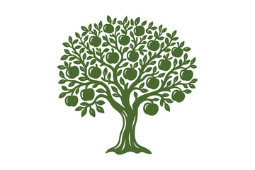 Obraz premium Fruit tree with apples silhouette, vintage style, vector illustration