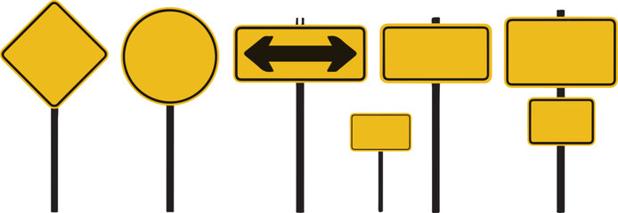Realistic yellow road sign set