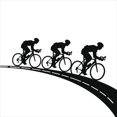 Obraz premium Three Cyclists Silhouettes on Road - Dynamic Cycling Race