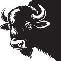 Black and white bison head vector illustration for logo design and wildlife animal graphics artwork