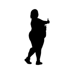 A bold silhouette of a happy, plus-size woman giving a thumbs up, suggesting approval, confidence, or a positive experience.