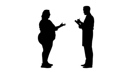 Silhouette of a doctor and an obese patient in a consultation setting.