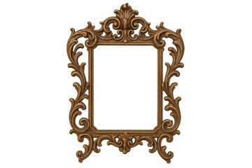 Elegant golden baroque frame with intricate carvings, isolated on a transparent background, perfect for adding a touch of vintage sophistication to designs