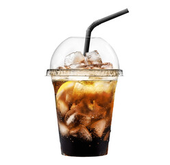 Cola with ice and citrus on a white background