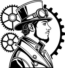 Steampunk man in profile looking to the right
