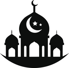 Minimal clean black silhouette icon of Eid celebration on white background
