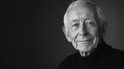 A man with a beard and gray hair is smiling. He is wearing a black sweater and a black shirt