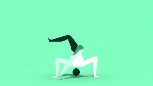 Performing Stretching Exercise on Green Screen Animation Style