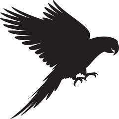 Black parrot silhouette vector illustration flying bird design tropical animal exotic wildlife art print image