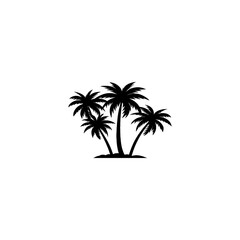 Silhouette of Tropical Palm Trees: Island Vacation Mood, Simple Black Graphic Illustration on White Background, palm tree silhouette.