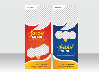 Food and restaurant roll up banner design template