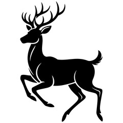 Silhouette of a leaping deer with large antlers
