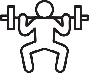 Minimalist icon of a figure performing a barbell squat strength training fitness and exercise concept