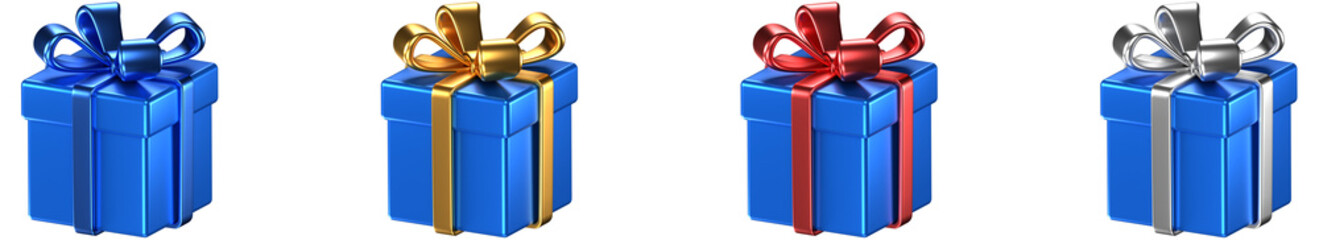 Collection of 3D illustrated gift boxes in different color combinations