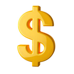 Fototapeta premium “Highly detailed photorealistic 3D render of a glossy gold dollar sign symbol with volumetric and studio lighting, seamless background, PNG file isolated on transparent background”