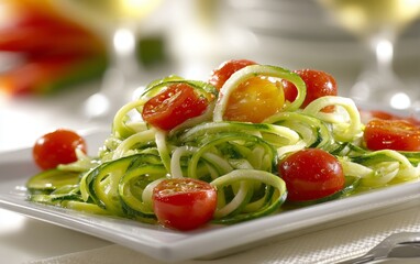 Delicious zucchini noodles with cherry tomatoes healthy summer meal