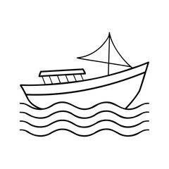 Outline a sailboat on wavy water with a mast sail against ship waves